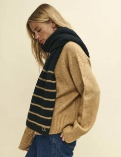 Black And Camel Stripe Chunky Knitted Scarf -UK Clothing Sales a232307blk 0907 1