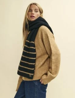 Front Page 58 Black And Camel Stripe Chunky Knitted Scarf