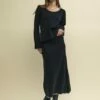 Black Stitch Hem Knitted Midi Skirt -UK Clothing Sales b240030blk sm