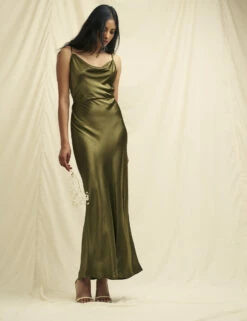 Olive Green Bridesmaid Trixie Midaxi Dress -UK Clothing Sales d230171grn sd 1