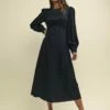 Black Satin Jacquard Imogen Midi Dress -UK Clothing Sales d231297blk 0310 1