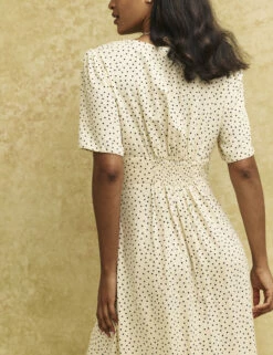 Petite Cream Spot Alexa Midi Tea Dress With Shirring 9 Petite Cream Spot Alexa Midi Tea Dress With Shirring -UK Clothing Sales d231696crm bk rs 1