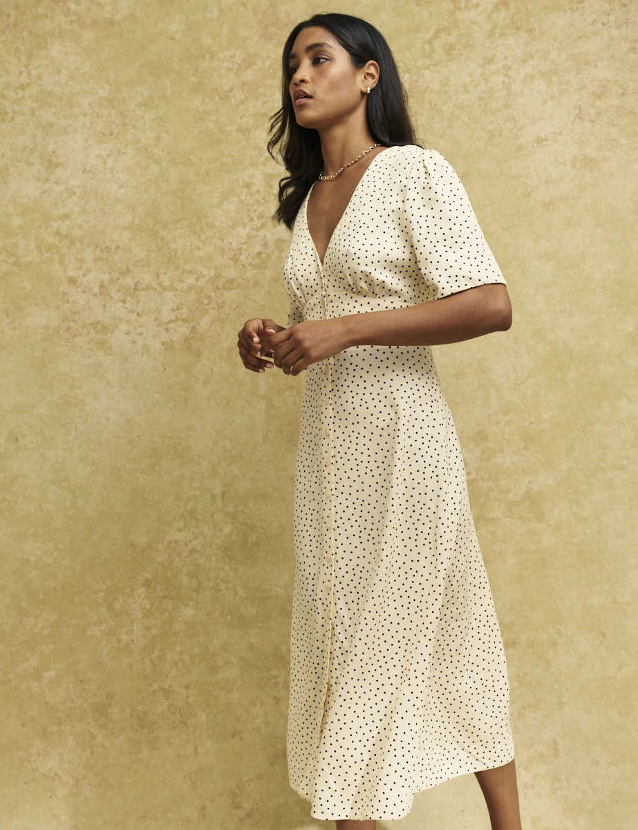 Petite Cream Spot Alexa Midi Tea Dress With Shirring 4 Petite Cream Spot Alexa Midi Tea Dress With Shirring - Image 2