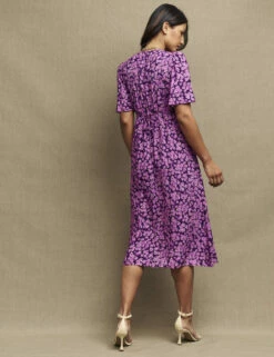Purple Floral Dee Dee Midi Dress -UK Clothing Sales d231700prp bk