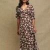 Petite Brown Botanical Print Delilah Midi Tea Dress -UK Clothing Sales d231701brn p231843brn 0633 2