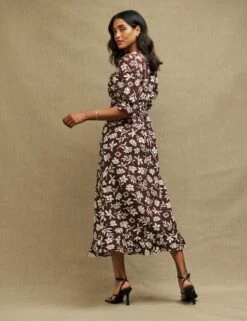 Petite Brown Botanical Print Delilah Midi Tea Dress -UK Clothing Sales d231701brn p231843brn 0650 1 1