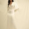 Ivory Satin Lace Trim Nessy Bridesmaid Midaxi Dress -UK Clothing Sales d231880crm sm