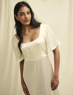 Ivory Satin Becca Bridesmaid Midaxi Dress -UK Clothing Sales d231885crm dt