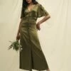 Olive Green Satin Erin Bridesmaid Midaxi Dress -UK Clothing Sales d231887grn sm