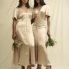 Champagne Satin Erin Bridesmaid Midaxi Dress -UK Clothing Sales d231888ylw sm