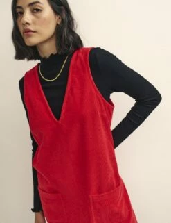 Red Piper Cord Pinny Mini Dress -UK Clothing Sales d231914red dt