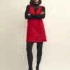Red Piper Cord Pinny Mini Dress