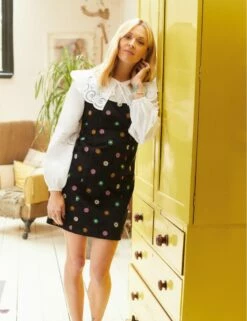 Fearne Cotton Black Cord Valentina Embroidered Mini Dress