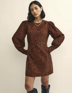 Petite Cord Leopard Print Peggy Mini Dress