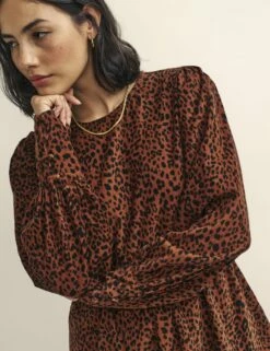 Leopard Print Cord Eyre Broderie Trim Smock Mini Dress -UK Clothing Sales d231921brn sd