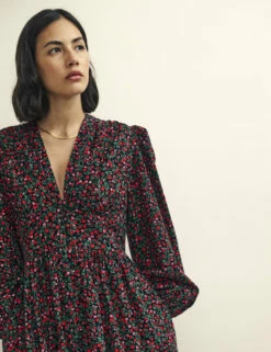 Black Floral Cord Starlight Midaxi Dress -UK Clothing Sales d231922mlt sd