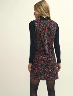 Black Poppy Print Piper Cord Pinny Mini Dress -UK Clothing Sales d231932mlt 0984
