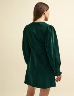 Green Cord Peggy Mini Dress -UK Clothing Sales d231934grn bk