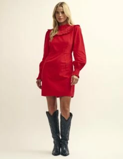 Red Cord Embroidered Frill Collar Georgiana Mini Dress