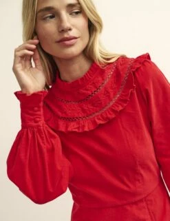 Red Cord Embroidered Frill Collar Georgiana Mini Dress 9 Red Cord Embroidered Frill Collar Georgiana Mini Dress -UK Clothing Sales d231936red 0801
