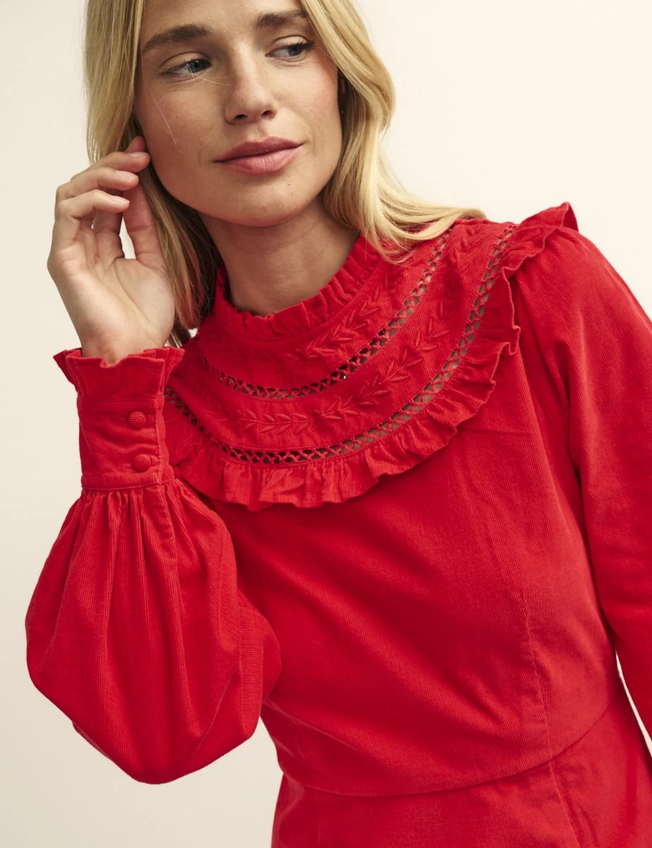 Red Cord Embroidered Frill Collar Georgiana Mini Dress 6 Red Cord Embroidered Frill Collar Georgiana Mini Dress - Image 4