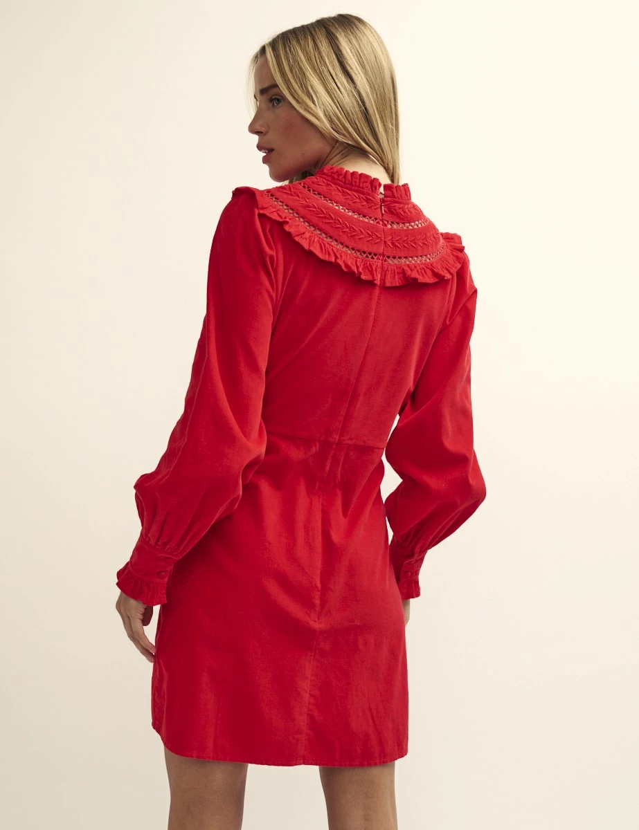 Red Cord Embroidered Frill Collar Georgiana Mini Dress 5 Red Cord Embroidered Frill Collar Georgiana Mini Dress - Image 3