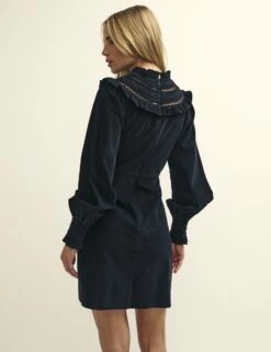 Black Cord Embroidered Frill Collar Georgiana Mini Dress -UK Clothing Sales d231937blk 0946