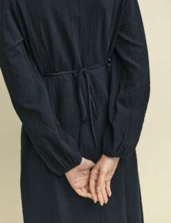 Black Long Sleeve Crinkle Delilah Midi Tea Dress -UK Clothing Sales d232015blk dt rs