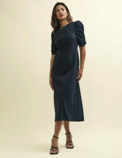 Black Crinkle Evie Midi Tea Dress
