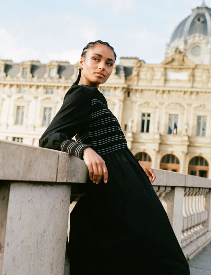 Black With White Stitching Marie Prairie Midi Dress 4 Black With White Stitching Marie Prairie Midi Dress - Image 2