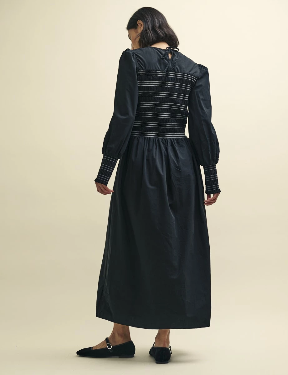 Black With White Stitching Marie Prairie Midi Dress 5 Black With White Stitching Marie Prairie Midi Dress - Image 3