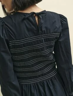 Black With White Stitching Marie Prairie Midi Dress 9 Black With White Stitching Marie Prairie Midi Dress -UK Clothing Sales d232025blk dt