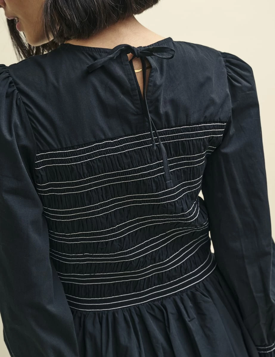 Black With White Stitching Marie Prairie Midi Dress 6 Black With White Stitching Marie Prairie Midi Dress - Image 4