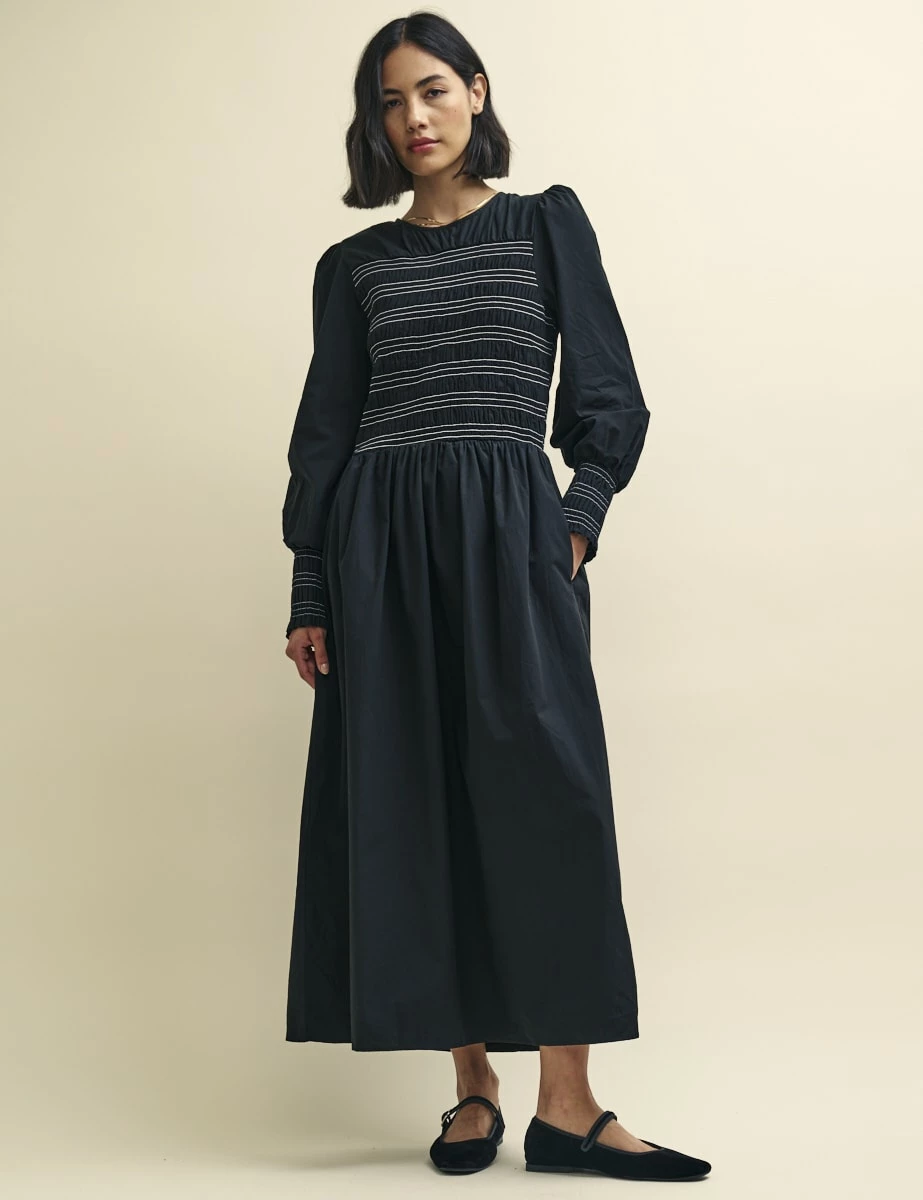 Black With White Stitching Marie Prairie Midi Dress 3 Black With White Stitching Marie Prairie Midi Dress