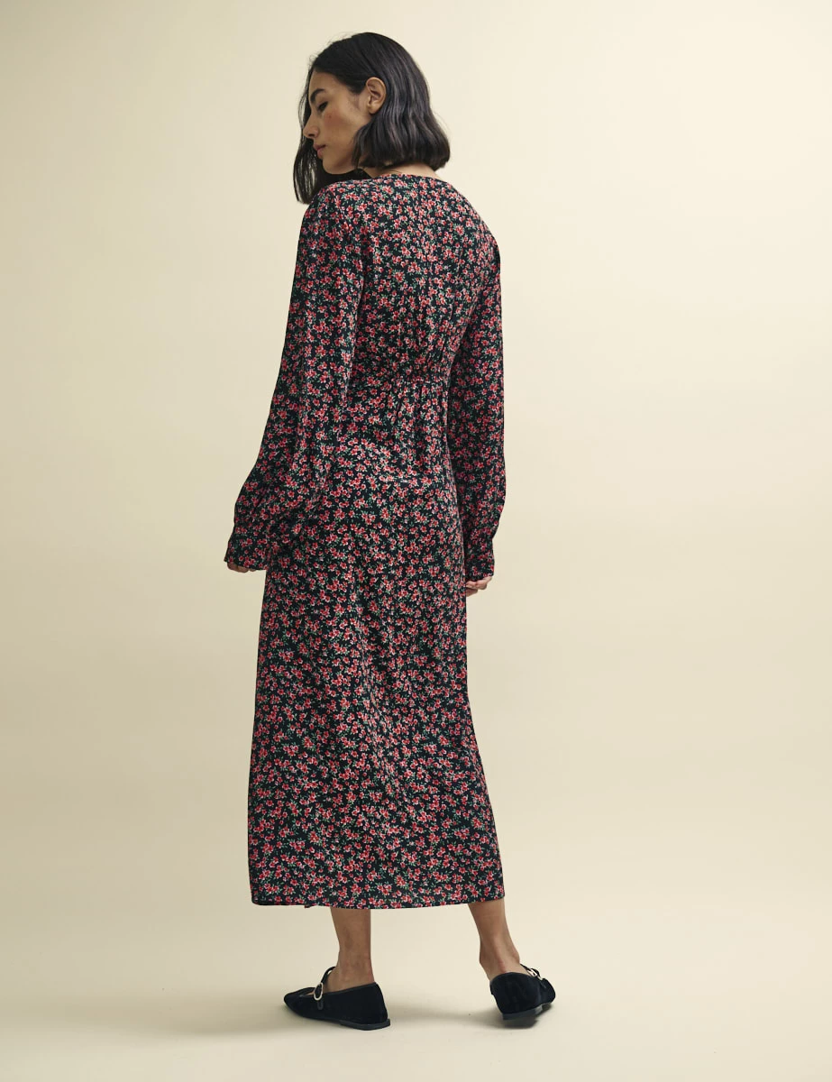 Black And Red Poppy Print Tasha Midi Dress 5 Black And Red Poppy Print Tasha Midi Dress - Image 3
