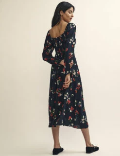Black Wildflower Print Abby Midi Dress -UK Clothing Sales d232027blk bk