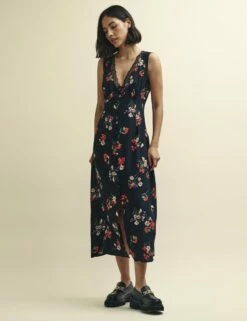 Black Wildflower Print Joni Midi Dress -UK Clothing Sales d232031blk 0926