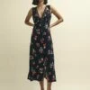 Black Wildflower Print Joni Midi Dress -UK Clothing Sales d232031blk 0929