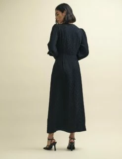 Black Satin Spot Jacquard Tasha Midi Dress -UK Clothing Sales d232066blk bk