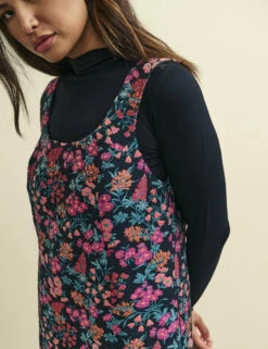 Black Floral Jacquard Bobbie Pinny Mini Dress -UK Clothing Sales d232088mlt 0192