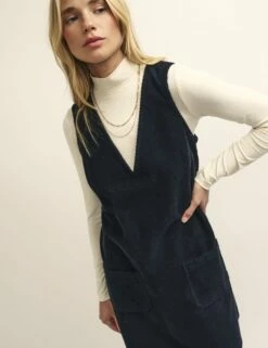 Black Piper Cord Pinny Mini Dress -UK Clothing Sales d232102blk 0740