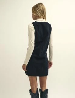 Petite Black Piper Cord Pinny Mini Dress -UK Clothing Sales d232102blk 0743 1