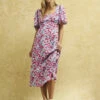 Blue And Pink Floral Dee Dee Midi Dress -UK Clothing Sales d232171blu sm