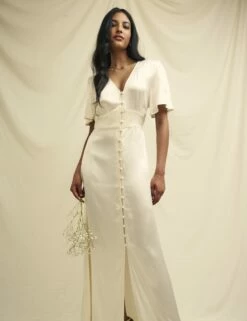 Ivory Satin Erin Bridesmaid Maxi Dress 8 Ivory Satin Erin Bridesmaid Maxi Dress -UK Clothing Sales d232203wht sd