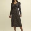 Black And Orange Spot Print Long Sleeve Lily Midi Dress -UK Clothing Sales d232235blk 0038 1
