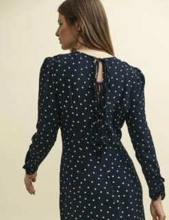 Black Spot Print Long Sleeve Sienna Midi Dress -UK Clothing Sales d232241blk dt