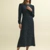 Black Spot Print Long Sleeve Sienna Midi Dress -UK Clothing Sales d232241blk fr 1