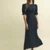 Black Spot Print Tallulah Midi Dress -UK Clothing Sales d232246blk fr 1