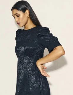 Black Satin Jacquard Moira Midaxi Dress -UK Clothing Sales d232263blk 0658