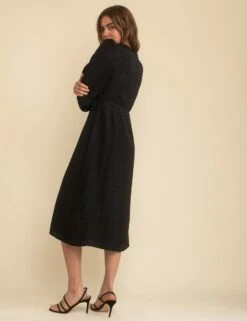 Black Satin Jacquard V-Neck Tasha Midi Dress -UK Clothing Sales d232266blk bk